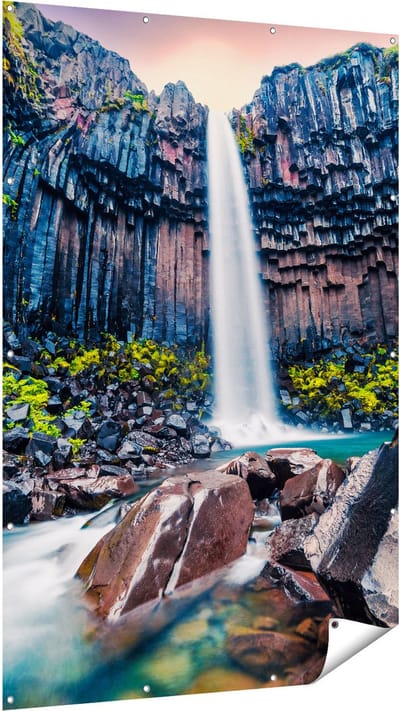 Gards Tuinposter Waterval in IJsland - 120x180 cm - Tuindoek - Tuindecoratie - Wanddecoratie buiten - Tuinschilderij