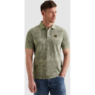 PME legend groene heren polo   Rib kraag   Regular fit   Grafisch patroon   Blinde knoopsluiting   Duurzaam   Korte mouw Groen M