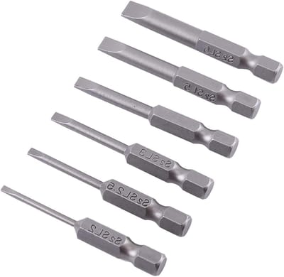 Set van 6 stuks 50mm 1/4 Inch Hex Plat Schroevendraaiers met Magnetische Sleufkop - Diverse Maten 2mm tot 6mm van S2 Staal voor Precisiewerk