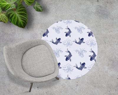 Coloray Vloerbeschermer - Blauwe koi-vis Stoel Mat - 100x100 cm - Marine Vloerbeschermer Groot - Vloerbeschermer Bureaustoel Tapijt - Mótif Bureaustoelmat - Ronde Mat - Dieren Thema