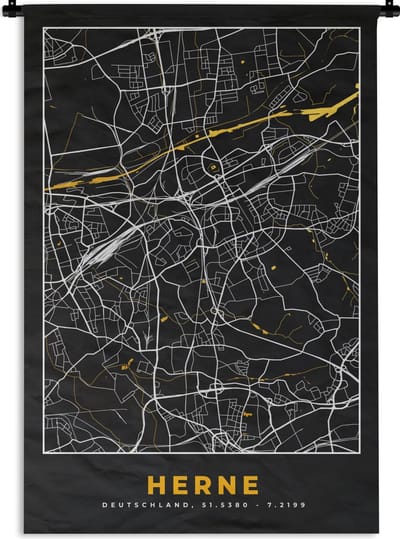 Wandkleed - Wanddoek - Herne - Stadskaart - Duitsland - Plattegrond - Goud - Kaart - 120x180 cm - Wandtapijt