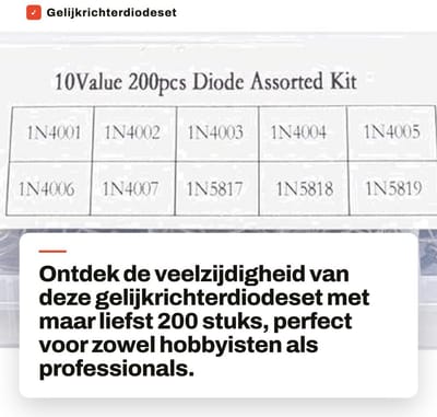 Dailygoods - Gelijkrichterdiodeset - 200 stuks Elektronische diodes - Hoog rendement - Transparante doos - Assortiment met 10 waarden - Geschikt voor...