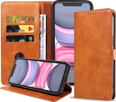 Geschikt voor iPhone 11 Telefoonhoesje Kunstleer met Magnetisch lipje en Pasjeshouder Book Case met Klepje - Bruin - Smartphonica geschikt voor iPhone 11