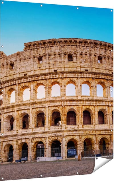Gards Tuinposter Colosseum in Rome met de Blauwe Lucht - 120x160 cm - Tuindoek - Tuindecoratie - Wanddecoratie buiten - Tuinschilderij