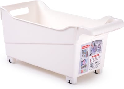 Plasticforte opberg Trolley Container - ivoor wit - op wieltjes - L38 x B18 x H18 cm - kunststof - opslag box/bak - 12 liter