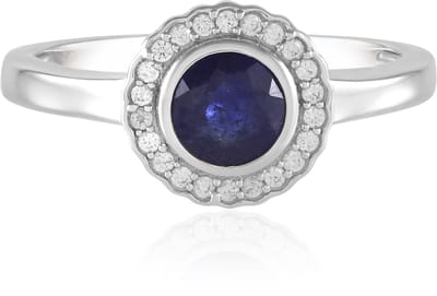 Cavill - Zilveren ring met Madagaskar blauwe saffier 0,585 ct - Platina geplateerd 925 sterling zilver - Elegante ronde saffier ring met zirkonia