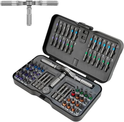 Complete 66-in-1 Schroevendraaierset met Verstelbare Ratchet Handgreep voor Meubelmontage en Elektrische Reparaties, Inclusief Diverse Bits en Magnetische Opbergoplossing