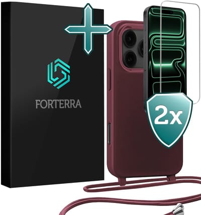 Hoesje Geschikt voor iPhone 17 Pro Case Siliconen Hoes Met Koord Met 2x Screenprotector - Hoes Geschikt voor iPhone 17 Pro Met Telefoonkoord Hoesje Backcover - Aubergine