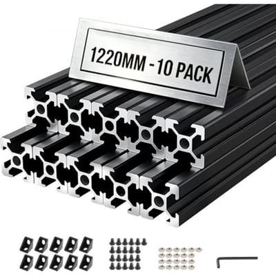 VEVOR 2020 Aluminiumprofielen, 10 stuks, 122 cm, Geanodiseerde T-sleuf aluminiumprofielen volgens EU-norm, Zeer sterke geëxtrudeerde profielen, Aluminium rail voor 3D-geprinte onderdelen, CNC-werkbanken en -montage, Zwart