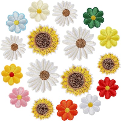 Famanu - Geborduurde bloempatch, zonnebloemapplicatie voor kleding, hoeden of rugzakken – Geel