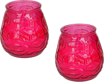 Arti Casa Tafelkaars - 2x - 15h - rood glas - citronella - 10 cm - lowboy kaars