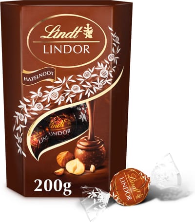 Lindt LINDOR Hazelnoot melkchocolade bonbons 200 gram - 16 zacht smeltende chocolade bonbons - Kerstcadeau