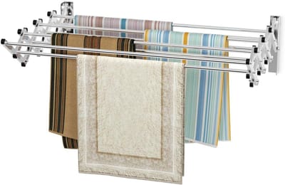 COSTWAY Droogrek voor wandmontage, wanddroger, uittrekbaar van roestvrij staal met 8 stangen, ruimtebesparende wandwasdroger, draagkracht 25 kg, voor bijkeuken, badkamer