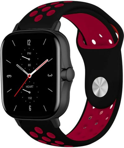 Strap-it Sport siliconen bandje - geschikt voor Xiaomi Amazfit Bip / Bip S / Bip Lite / Bip U Pro / Bip 3 / GTS 1-2-3-4 - MIni / Amazfit GTR 42mm - zwart/rood