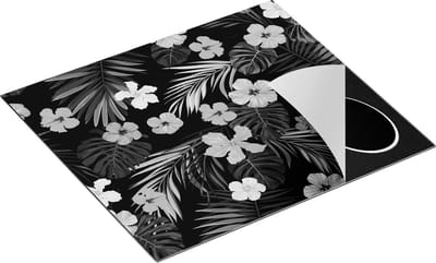 Chefcare Inductie Beschermer Getekende Tropische Bloemen - Abstract - Zwart Wit - 60x50 cm - Afdekplaat Inductie - Kookplaat Beschermer - Inductie Mat