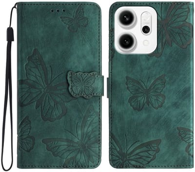 Coverup Hoesje - Geschikt voor OPPO Reno14 Hoesje - Coverup Vlinders Book Case - Groen