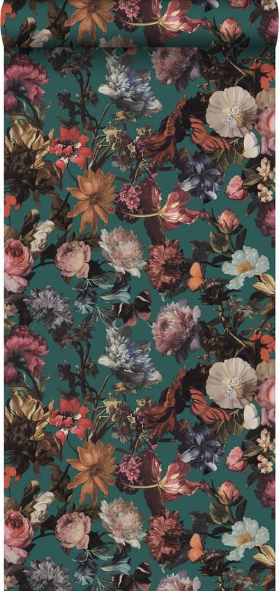 ESTAhome behang bloemen smaragd groen - 53 cm x 10.05 m - 139171