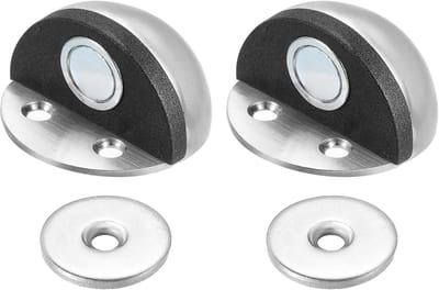 No Drilling Magnet Door Stop - 2 Pcs Domed Floor Mounting - Zelfklevende Wandbeschermer - Deurstopper voor Thuis Kantoor Slaapkamer Deur Openhouden - Zilver
