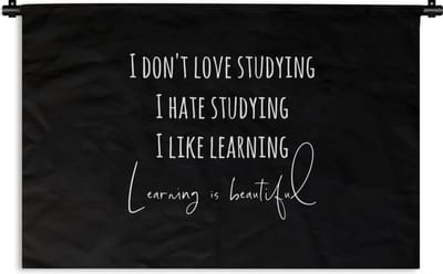 Wandkleed - Wanddoek - Quote - Studeren - Liefde - 180x120 cm - Wandtapijt