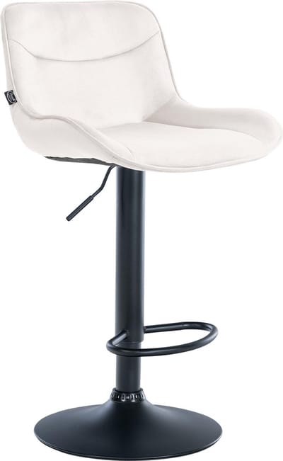 CLP Vonore Barkruk - Met rugleuning - Met voetensteun - Verstelbaar - Metalen frame - Velvet - Fluweel - zwart/creme
