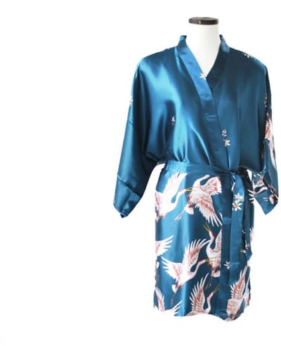 TA-HWA - Dames Kimono Kort- met Kraanvogels - Turquoise - Maat L