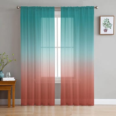 Blauwe gradiënt gordijn raam tule voor woonkamer slaapkamer de keuken raambehandeling decoraties gordijnen W135 x H114cm