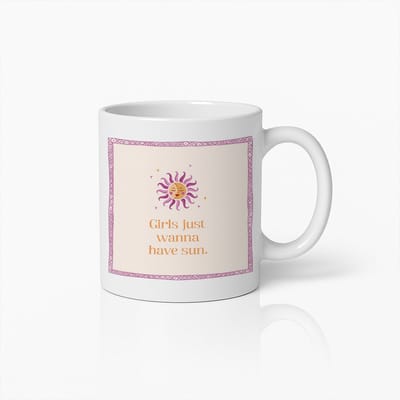 Girls Just Wanna Have Sun Mok 330ml – Leuke Zomer Koffiebeker met Schattig Zon Ontwerp – Perfect Cadeau voor Strand- & Zonliefhebbers