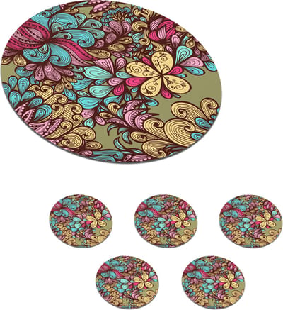 Onderzetters voor glazen - Rond - Patroon - Bladeren - Abstract - 10x10 cm - Glasonderzetters - 6 stuks