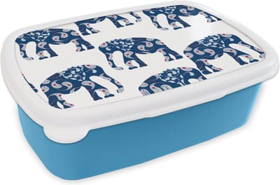 Broodtrommel Blauw - Lunchbox - Brooddoos - Olifant - Dier - Patroon - 18x12x6 cm - Kinderen - Jongen