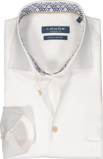 Ledub modern fit overhemd - twill - wit - Strijkvriendelijk - Boordmaat: 46