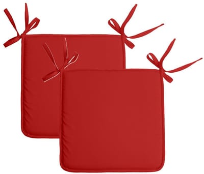 Stof Textile Home stoelkussens - 2x - rood - 38 x 38 x 3 cm - voor binnen - touwtjes sluiting - zitkussens plat - vierkant