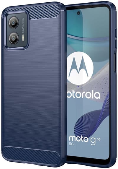 Geborsteld TPU Hoesje Geschikt voor Motorola Moto G53 | Beschermhoes | Back Cover | Flexibel TPU | Stijlvol Carbon | Dun | Blauw