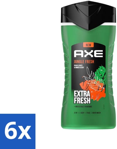 Axe - 3-in-1 Douchegel - Jungle Fresh - Palm Leaves & Amber - Extra Fresh - 250 ml - Voordeelverpakking - 6 stuks