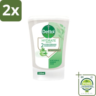 Dettol - Wasgel Navulling - Hydrate - Aloë Vera & Bamboe - 250 ml - Voordeelverpakking - 2 stuks - Handzeep navulling - Antibacteriële zeep