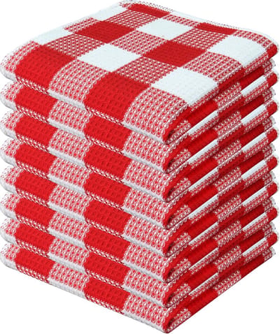 Vaatdoeken Set van 8 - 100% Katoen Wafelstructuur - Absorberend & Sneldrogend - Keukentextiel Rood Wit