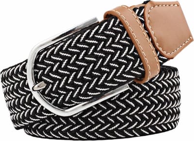 Fako Fashion - Elastische Gevlochten Riem - Damesriem - Herenriem - Canvas - Elastisch - Gevlochten - 105cm - 33mm - Wave Zwart/Wit