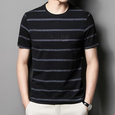 Zomer Nieuw Koreaanse Stijl T-shirt met Korte Mouwen Heren Tops Trendy Geborduurd Jeugd Casual Onderlaag Heren T-shirt XXXL black