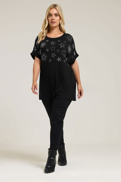 Yours Zwart Tshirt Met Sterrenstuds En Versieringen Size 42