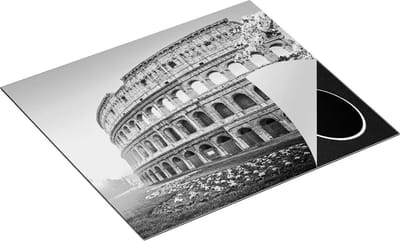 Chefcare Inductie Beschermer Colosseum bij Zonsopgang in Rome, Italië - Zwart Wit - 60x50 cm - Afdekplaat Inductie - Kookplaat Beschermer - Inductie Mat
