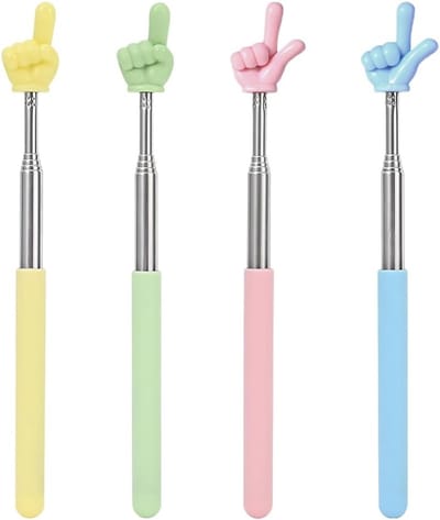 Set van 4 Uittrekbare Vingerpointers voor Presentaties, Mini Handvormige Leraar Hulpmiddelen, Ideaal voor Lesgeven en Klassikale Activiteiten