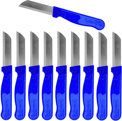 Solingen Schilmesje Robuust Handvat – RVS Glad – 16 cm met Blade Cover – Blauw Glitter – 10 stuks