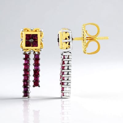 Cavill - Oorbellen 925 Zilver Verguld - 1,44 ct Birmese Robijn Trapgeslepen Vierkant - Elegante Sieraden met Robijn uit Myanmar