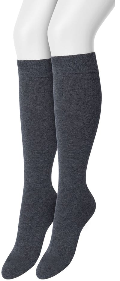 Bonnie Doon Dames Kniekousen Donker Grijs maat 35/38 - 2 paar - Knie Kousen - 2-pack - Multipack - Uitstekend draagcomfort - Cotton Knee High - Zakt niet af - Effen - OEKO-TEX - Donkergrijs - Gemeleerd - Dark Grey Heather - OL834302.202