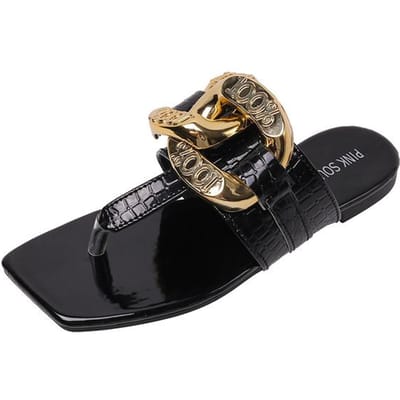 Dames Zomer Nieuwste Mode Ketting Flip-Flops Sandalen Slippers Schoenen Vrouw Platte Platform Sandalen Casual Platte Slippers Slides Schoenen 38 zwart