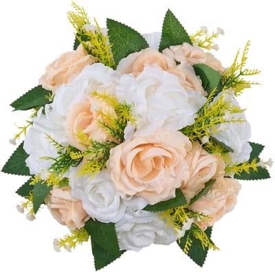 Kunstmatige Rozenballen, 10 Stuks, 9,5-Inch Diameter, Decoratieve Bloemenarrangementen voor Bruiloften, Tafel Centerpieces en Thuisdecoratie, Champagne en Witte Kleurenschema