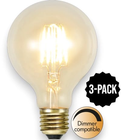 3-Pack | Globelamp G80 - E27 - 1.6W - Super Warm Wit <2200K - Dimbaar - Filament - Helder