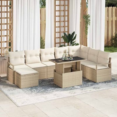 vidaXL - Tuinbank - Set - 9 - st - Beige - en - Crème - poly - rattan