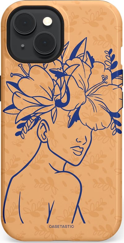 Casetastic hoesje geschikt voor Apple iPhone 15 - MagSafe - Dubbellaagse bescherming - Lijn en Bloesem - Fashion Case - Perzik
