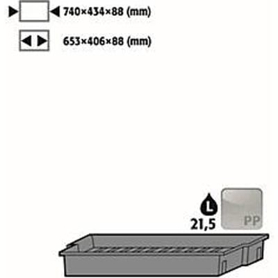 Inzetbak voor asecos veiligheidskasten van de series Q30, Q90 en S90, polypropyleen, grijs, B 740 x D 434 x H 88 mm, 21,5 l