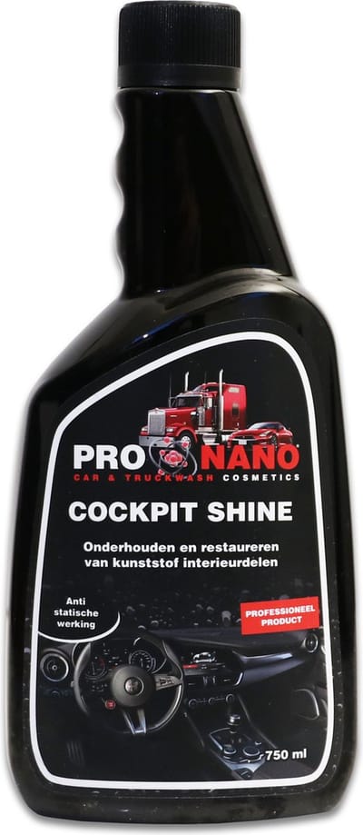 ProNano | Pro Nano Cockpit Shine 750ml | Nano Technologie | Ideaal voor het onderhouden enn restaureren van de natuurlijke uitstraling van kunststof, rubber en vinyl onderdelen aan de binnenzijde van het voertuig zoals dashboard, strippen en panelen.